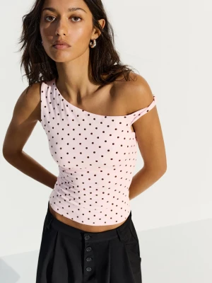 Bershka Asymetryczny Top W Kropki Kobieta Różowy