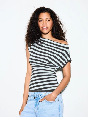 Bershka Asymetryczny Top W Paski Kobieta Niebieski