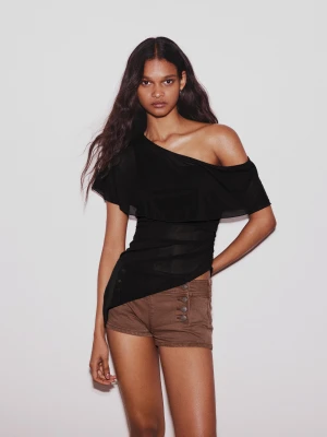 Zdjęcie produktu Bershka Asymetryczny Top Z Warstwą Kobieta Czarny