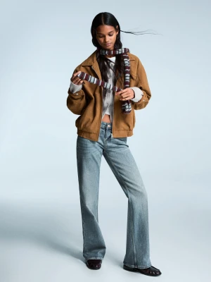 Bershka Bardzo Długi Szalik W Paski Kobieta Rubinowy