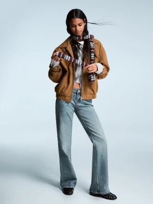 Bershka Bardzo Długi Szalik W Paski Kobieta Rubinowy