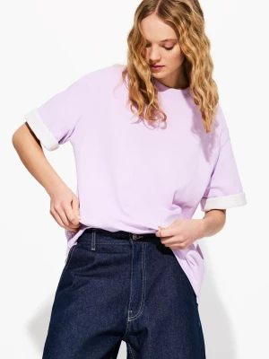 Bershka Koszulka Oversize Z Grubej Bawełny Z Krótkim Rękawem Kobieta Fioletowy