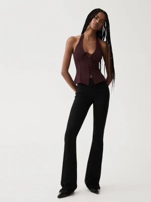 Bershka Bengalinowy Top Halter Kobieta Czerwony