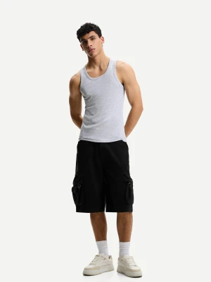 Bershka Bermudy Baggy Cargo Mężczyzna Czarny