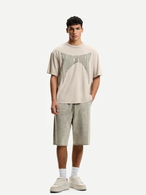 Bershka Bermudy Baggy Z Efektem Sprania Mężczyzna Szary