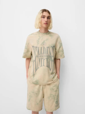 Bershka Bermudy Baggy Ze Wzorem Tie Dye Mężczyzna Beżowy