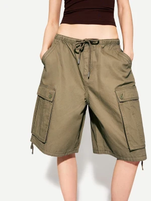 Bershka Bermudy Cargo Kobieta Khaki