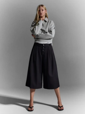 Bershka Bermudy Culotte W Paski Kobieta Czarny