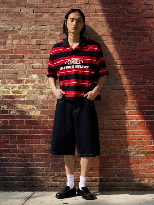 Bershka Bermudy Denim Skater Z Kontrastem Mężczyzna Granatowy
