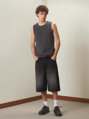 Bershka Bermudy Jeansowe O Kroju Baggy Mężczyzna Czarny