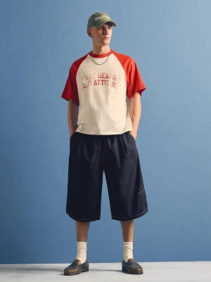 Bershka Bermudy Jeansowe Parachute Mężczyzna Granatowy