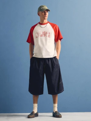 Bershka Bermudy Jeansowe Parachute Mężczyzna Granatowy