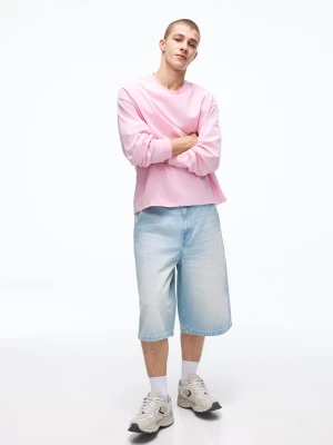 Bershka Bermudy Jeansowe Skater Mężczyzna Jasnoniebieski