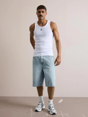 Bershka Bermudy Jeansowe Z Haftem Mężczyzna Jasnoniebieski