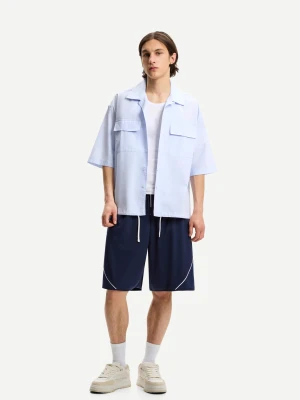 Zdjęcie produktu Bershka Bermudy Koszykarskie Z Siateczkowego Materiału Mężczyzna Granatowy