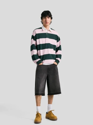 Bershka Bermudy O Kroju Baggy Mężczyzna Czarny