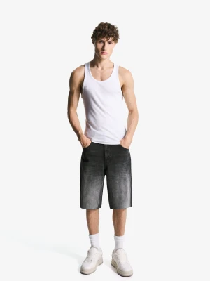 Bershka Bermudy O Kroju Super Baggy Mężczyzna Czarny