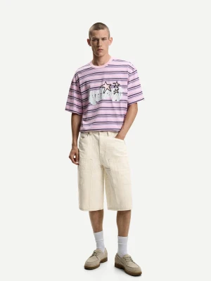 Bershka Bermudy Skater Carpenter Mężczyzna Kremowy