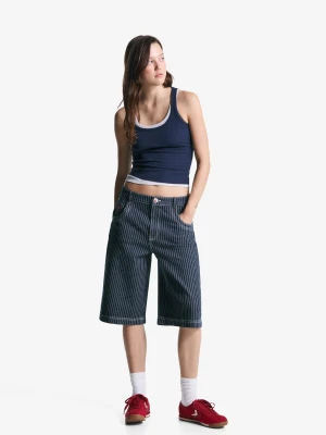 Bershka Bermudy Wnba Dżinsowe Skater Kobieta Granatowy