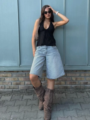 Bershka Bermudy Z Denimu O Kroju Baggy Kobieta Wyblakły Niebieski