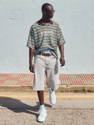 Bershka Bermudy Z Denimu O Kroju Baggy Mężczyzna Szary