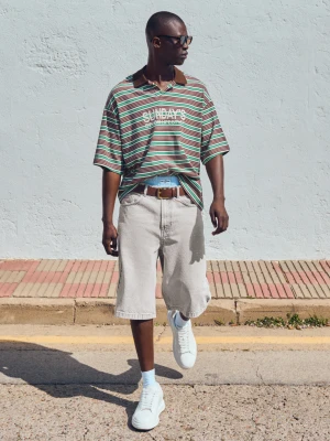 Bershka Bermudy Z Denimu O Kroju Baggy Mężczyzna Szary