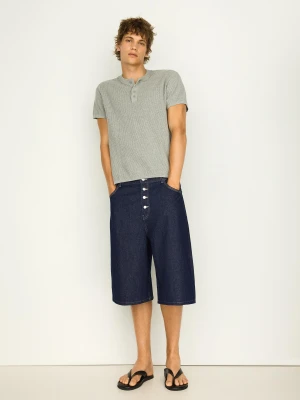 Bershka Bermudy Z Denimu O Kroju Barrel Mężczyzna Granatowy