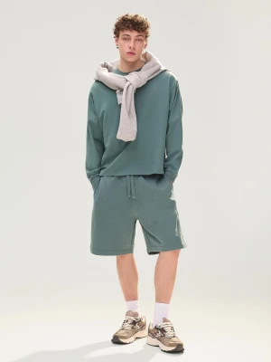 Bershka Bermudy Z Dzianiny Dresowej Mężczyzna Turkusowy