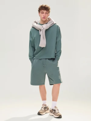 Bershka Bermudy Z Dzianiny Dresowej Mężczyzna Turkusowy
