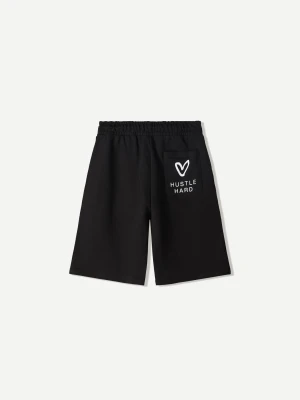 Bershka Bermudy Z Dzianiny Dresowej Z Nadrukiem Mężczyzna Czarny