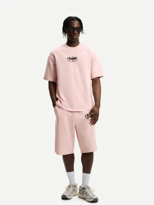 Bershka Bermudy Z Dzianiny Dresowej Z Nadrukiem Mężczyzna Różowy