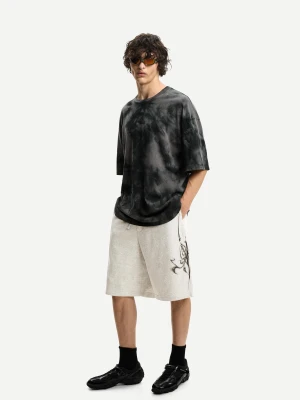 Bershka Bermudy Z Nadrukiem Mężczyzna Szary