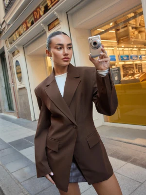 Bershka Blezer Z Guzikiem Z Boku Kobieta Brązowy