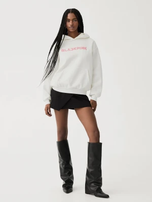 Bershka Bluza Black Pink Z Kapturem Kobieta Biały Złamany