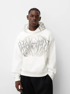 Bershka Bluza Boxy Fit Z Nadrukiem Mężczyzna Biały