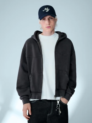 Bershka Bluza Boxy O Krótszym Kroju Zapinana Na Suwak Mężczyzna Szary