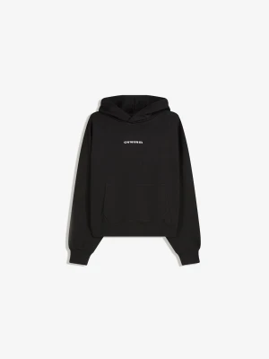 Bershka Bluza Boxy Z Kapturem I Nadrukiem Mężczyzna Czarny