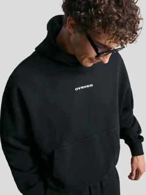 Bershka Bluza Boxy Z Kapturem I Nadrukiem Mężczyzna Czarny