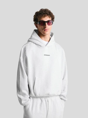 Bershka Bluza Boxy Z Kapturem I Nadrukiem Mężczyzna Szary