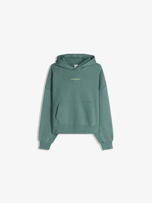 Bershka Bluza Boxy Z Kapturem I Nadrukiem Mężczyzna Zielony