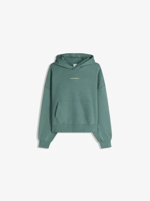 Bershka Bluza Boxy Z Kapturem I Nadrukiem Mężczyzna Zielony
