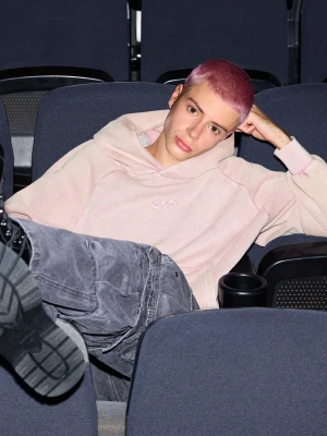 Bershka Bluza Boxy Z Kapturem Mężczyzna Różowy