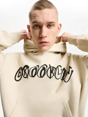 Bershka Bluza Boxy Z Kapturem Mężczyzna Wielbłądzi