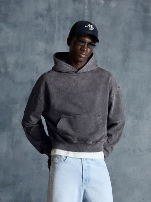 Bershka Bluza Boxy Z Kapturem, Prana Mężczyzna Ciemnoszary