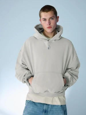 Bershka Bluza Boxy Z Kapturem, Spierany Wygląd Mężczyzna Szary