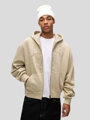 Bershka Bluza Boxy Z Suwakiem I Haftem Mężczyzna Piaskowy