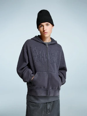 Bershka Bluza Boxy Z Suwakiem O Krótszym Kroju Mężczyzna Wyblakły Niebieski