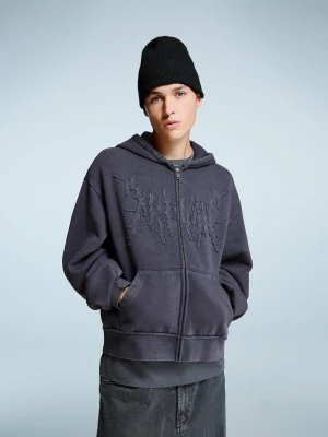 Bershka Bluza Boxy Z Suwakiem O Krótszym Kroju Mężczyzna Wyblakły Niebieski