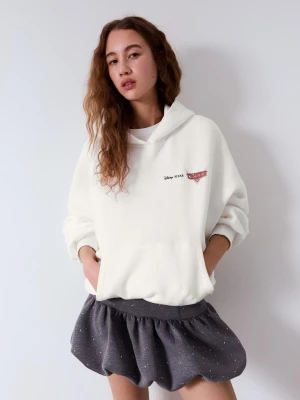 Bershka Bluza Cars Z Kapturem I Nadrukiem Kobieta Biały Złamany