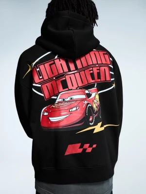 Bershka Bluza Cars Z Kapturem I Nadrukiem Mężczyzna Czarny